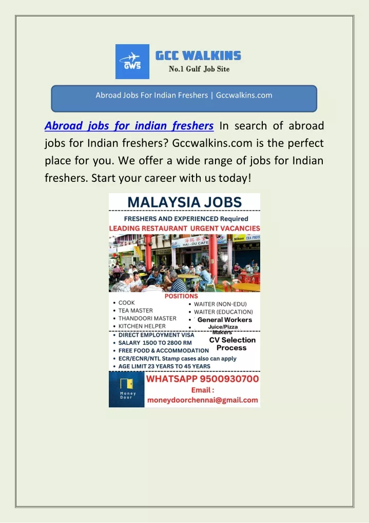 abroad jobs for indian freshers gccwalkins com