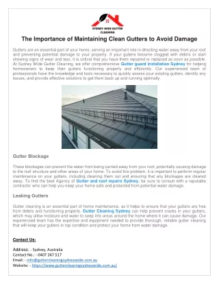 The Importance of Maintaining Clean Gutters to Avoid Damage