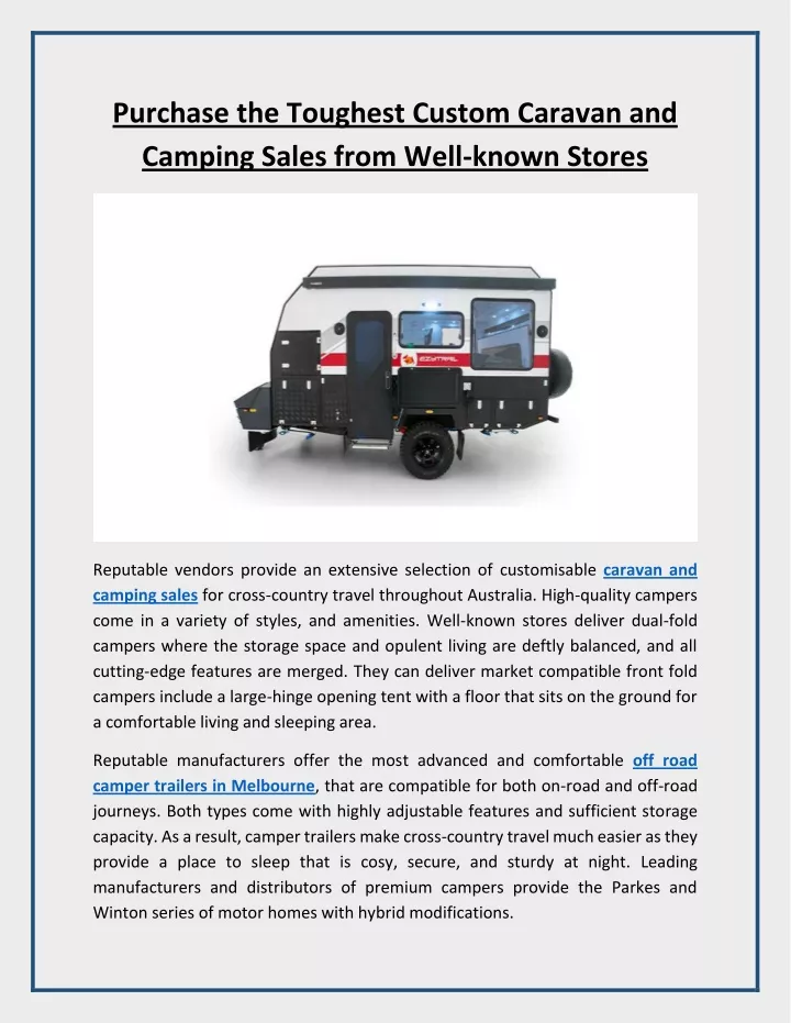 purchase the toughest custom caravan and camping