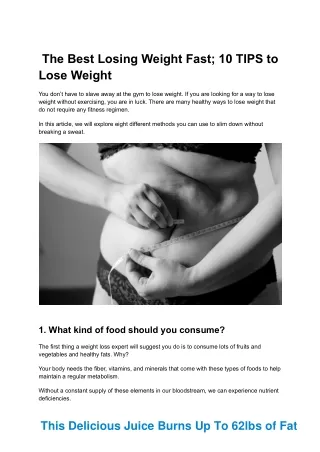 The Best Losing Weight Fast; 10 TIPS to Lose Weight