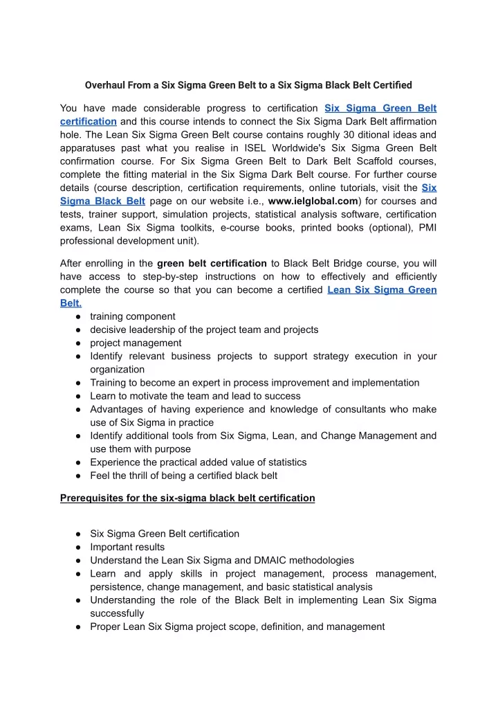 overhaul from a six sigma green belt