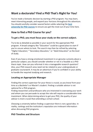 Want a doctorate Find a phD That's Right for you