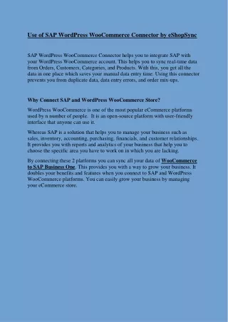 use of sap wordpress woocommerce connector
