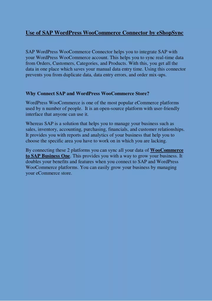 use of sap wordpress woocommerce connector