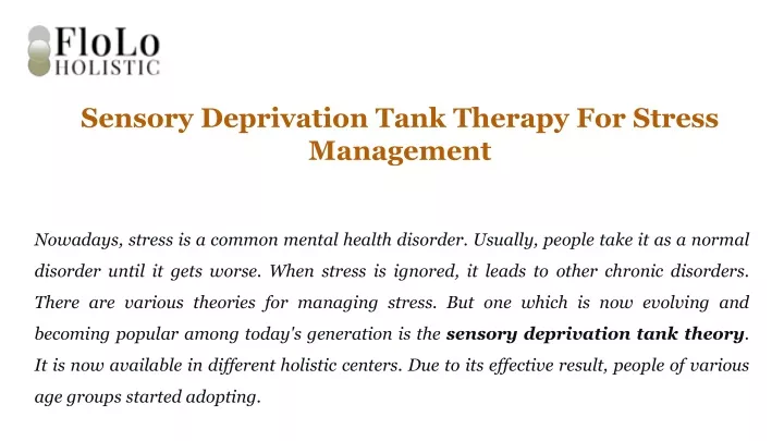 sensory deprivation tank therapy for stress management