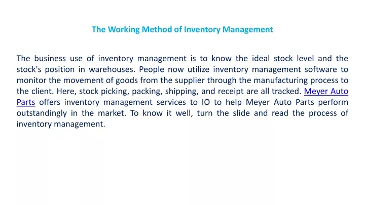 the working method of inventory management