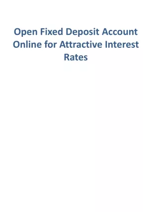 Open Fixed Deposit Account Online for Attractive Interest Rates