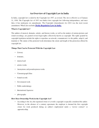 An Overview of Copyright Law in India