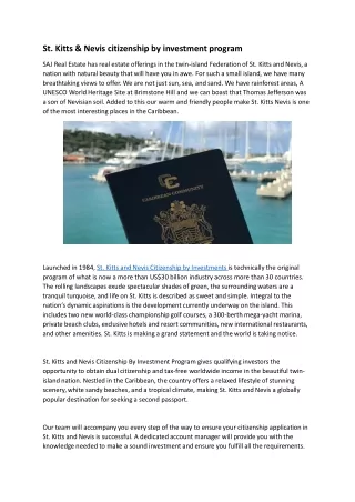 St. Kitts & Nevis citizenship by investment program