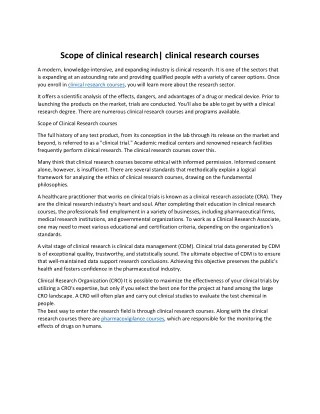 Scope of clinical research |clinical research courses