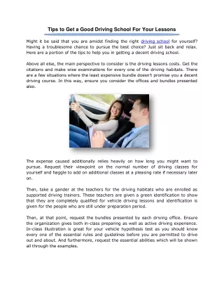 Tips to Get a Good Driving School For Your Lessons