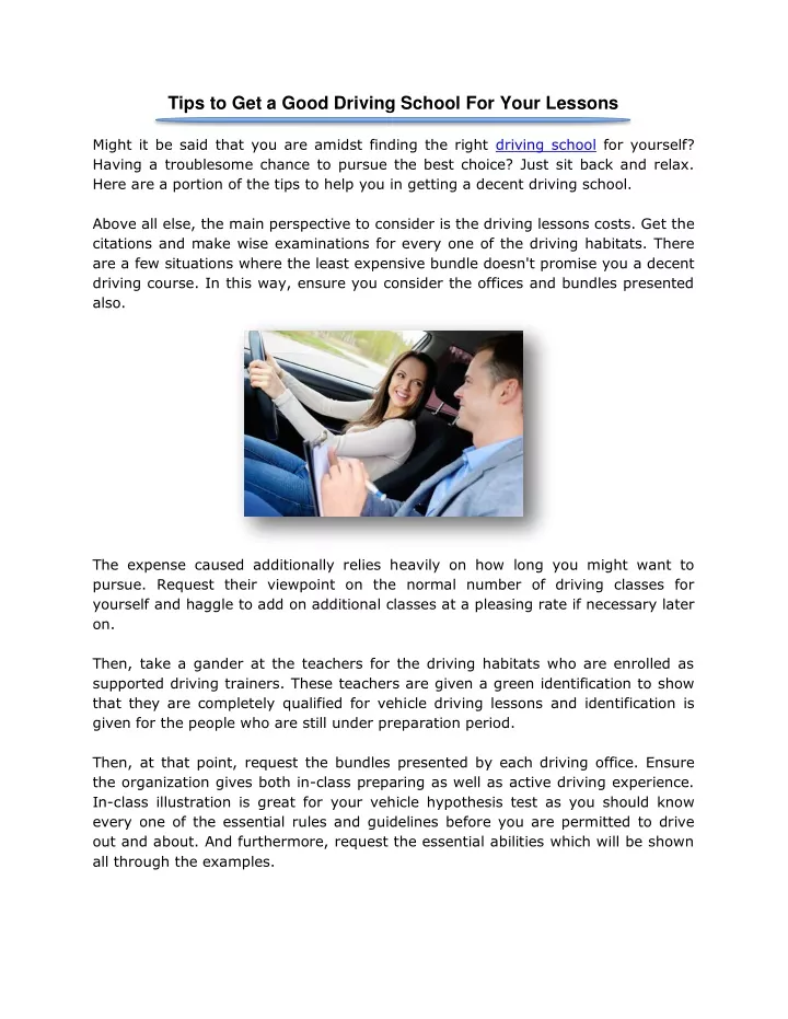 tips to get a good driving school for your lessons