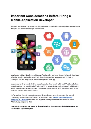 Important Considerations Before Hiring a Mobile Application Developer