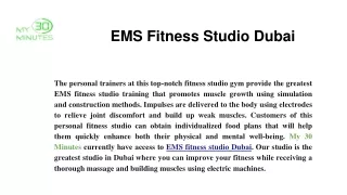 EMS Fitness Studio Dubai - My30Minutes
