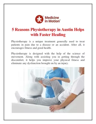5 Reasons Physiotherapy in Austin Helps with Faster Healing