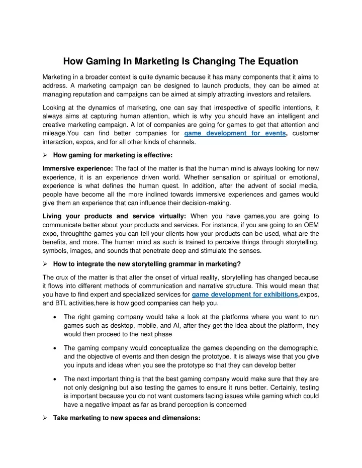 how gaming in marketing is changing the equation