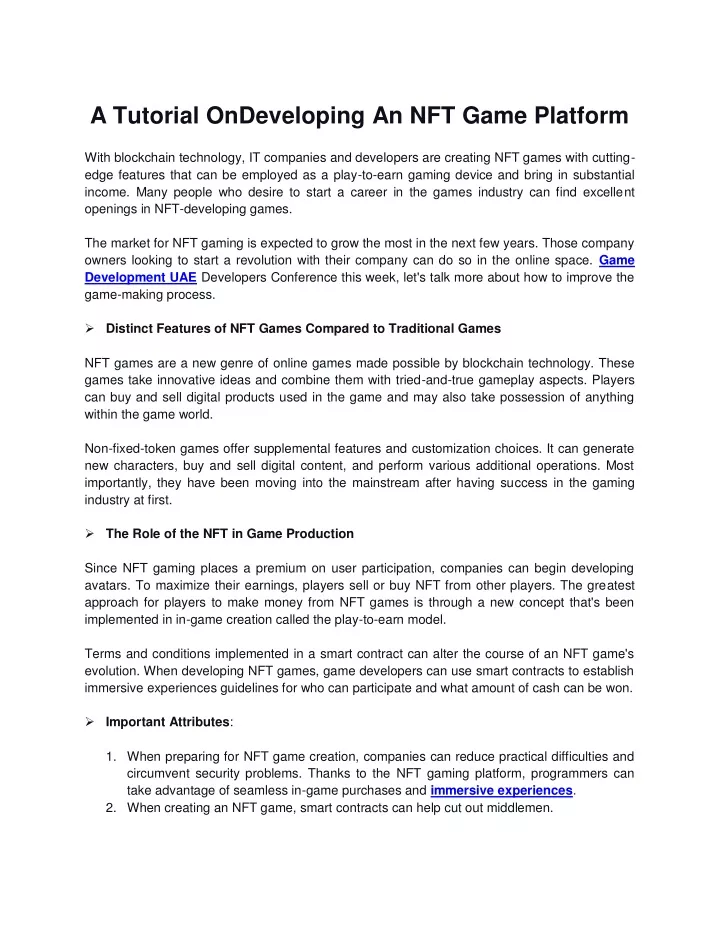 a tutorial ondeveloping an nft game platform