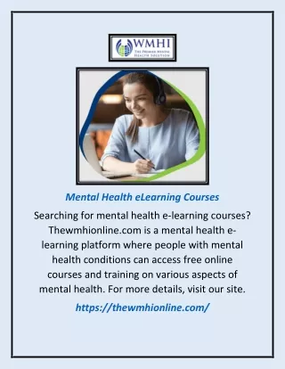 Mental Health e-Learning Courses | Thewmhionline.com
