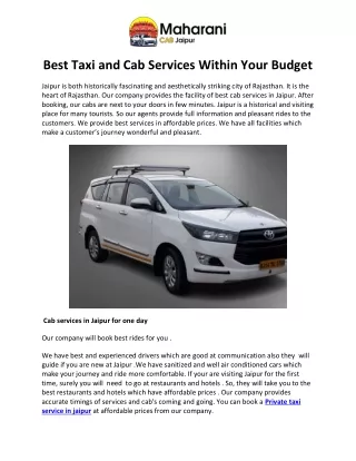 Best Taxi and Cab Services Within Your Budget
