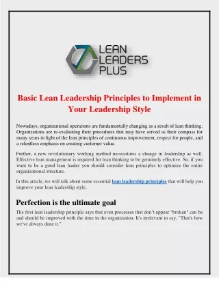 Basic Lean Leadership Principles to  Implement in Your Leadership Style