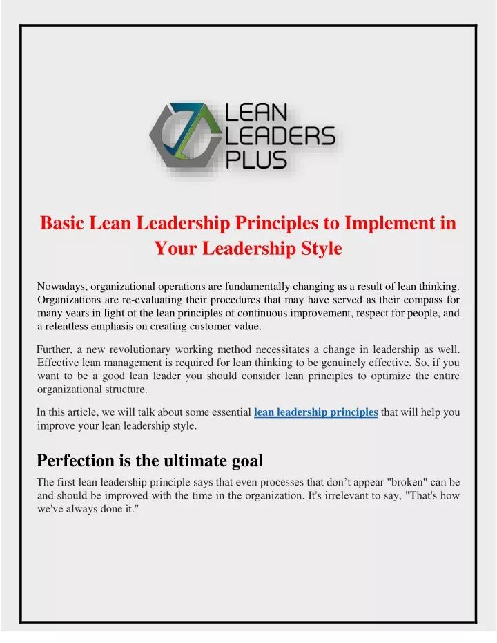 basic lean leadership principles to implement