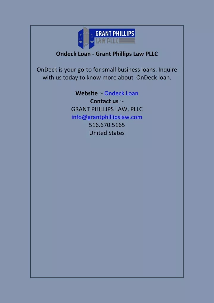 ondeck loan grant phillips law pllc