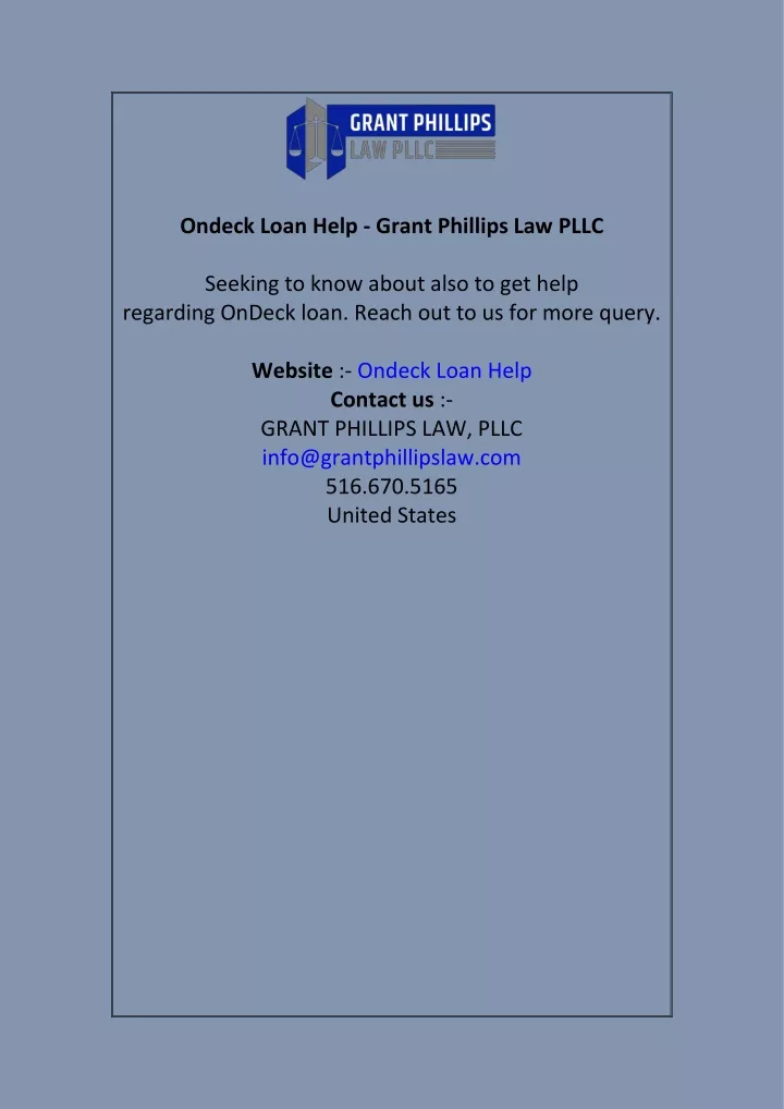 ondeck loan help grant phillips law pllc