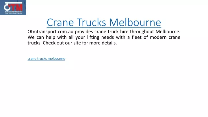 crane trucks melbourne