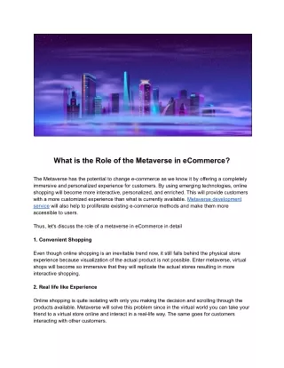 What is the role of the Metaverse in eCommerce?
