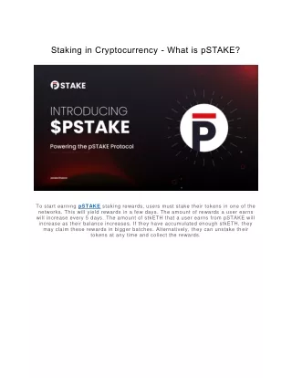 Staking in Cryptocurrency