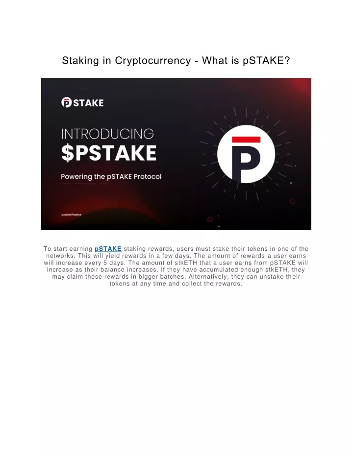 staking in cryptocurrency what is pstake
