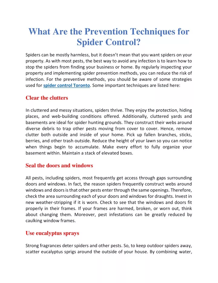 what are the prevention techniques for spider