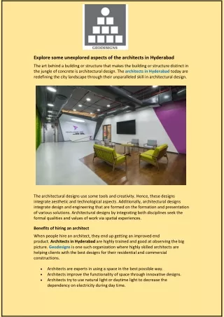 Explore some unexplored aspects of the architects in Hyderabad