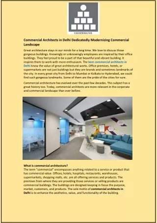 Commercial Architects in Delhi Dedicatedly Modernizing Commercial Landscape