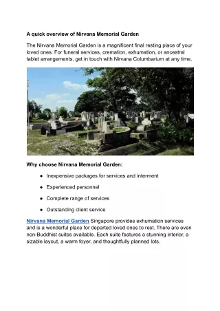 a quick overview of nirvana memorial garden