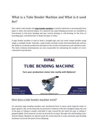 Pipe Bending Machines In Turkey- Duralbend