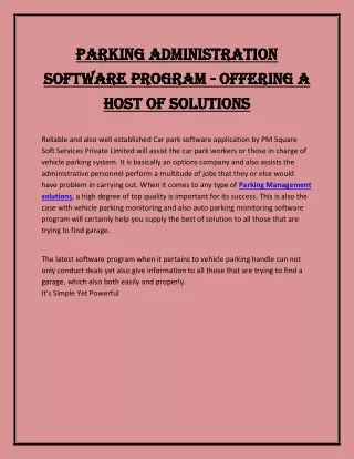 Parking Administration Software Program Offering a Host of Solutions
