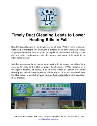 Timely Duct Cleaning Leads to Lower Heating Bills in Fall