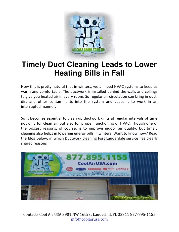 timely duct cleaning leads to lower heating bills