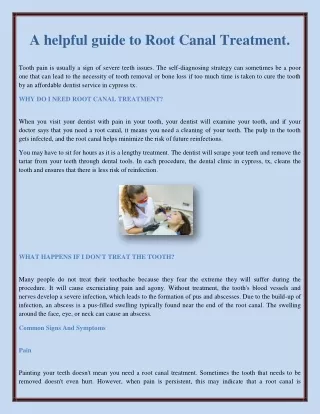 A helpful guide to Root Canal Treatment.