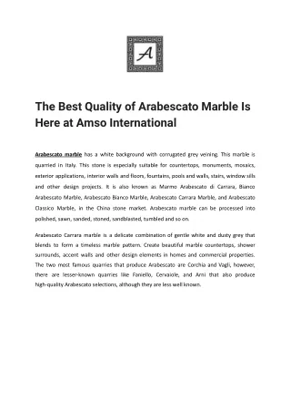 The Best Quality of Arabescato Marble Is Here at Amso International