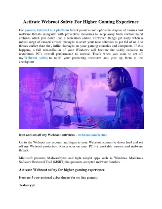 activate webroot safety for higher gaming