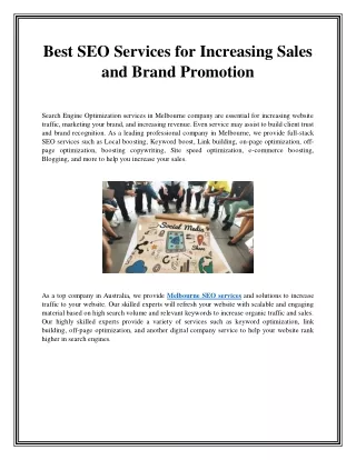 Best SEO Services for Increasing Sales and Brand Promotion