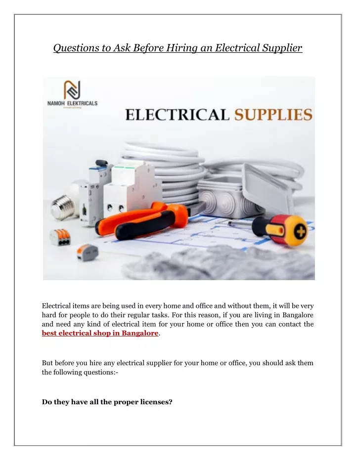 questions to ask before hiring an electrical