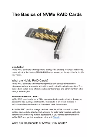 the basics of nvme raid cards