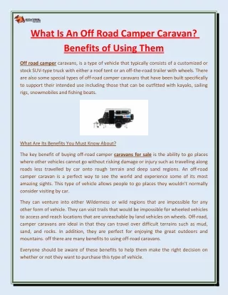 What Is An Off Road Camper Caravan Benefits of Using Them