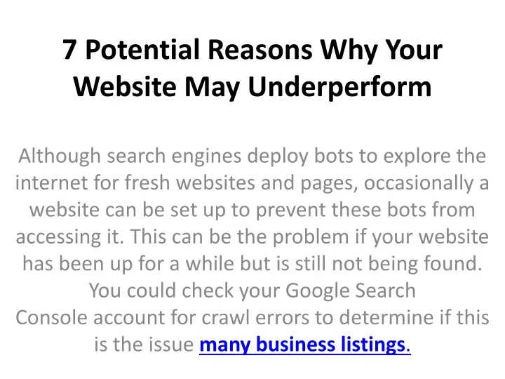 7 potential reasons why your website may underperform