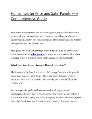 Home Inverter Price and Solar Panels — A Comprehensive Guide