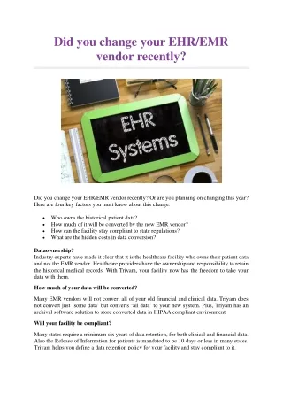 Did you change your EHR EMR vendor recently