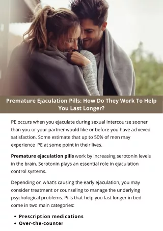 premature ejaculation pills how do they work